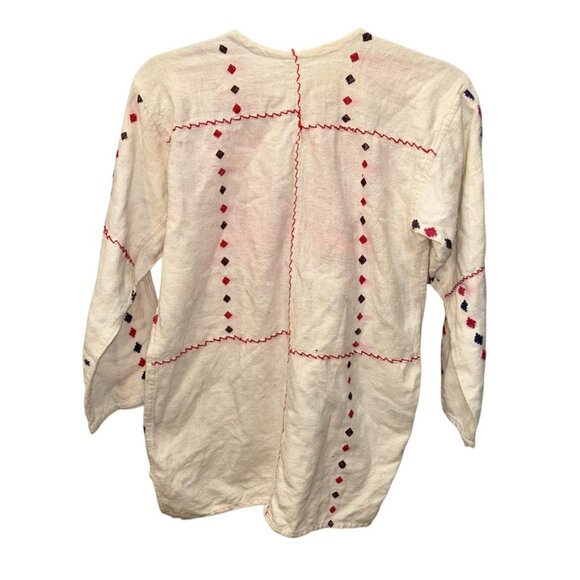 Vintage. Oaxaca orange white all embroidered aztec silver turquoise tunic top M - Picture 5 of 5